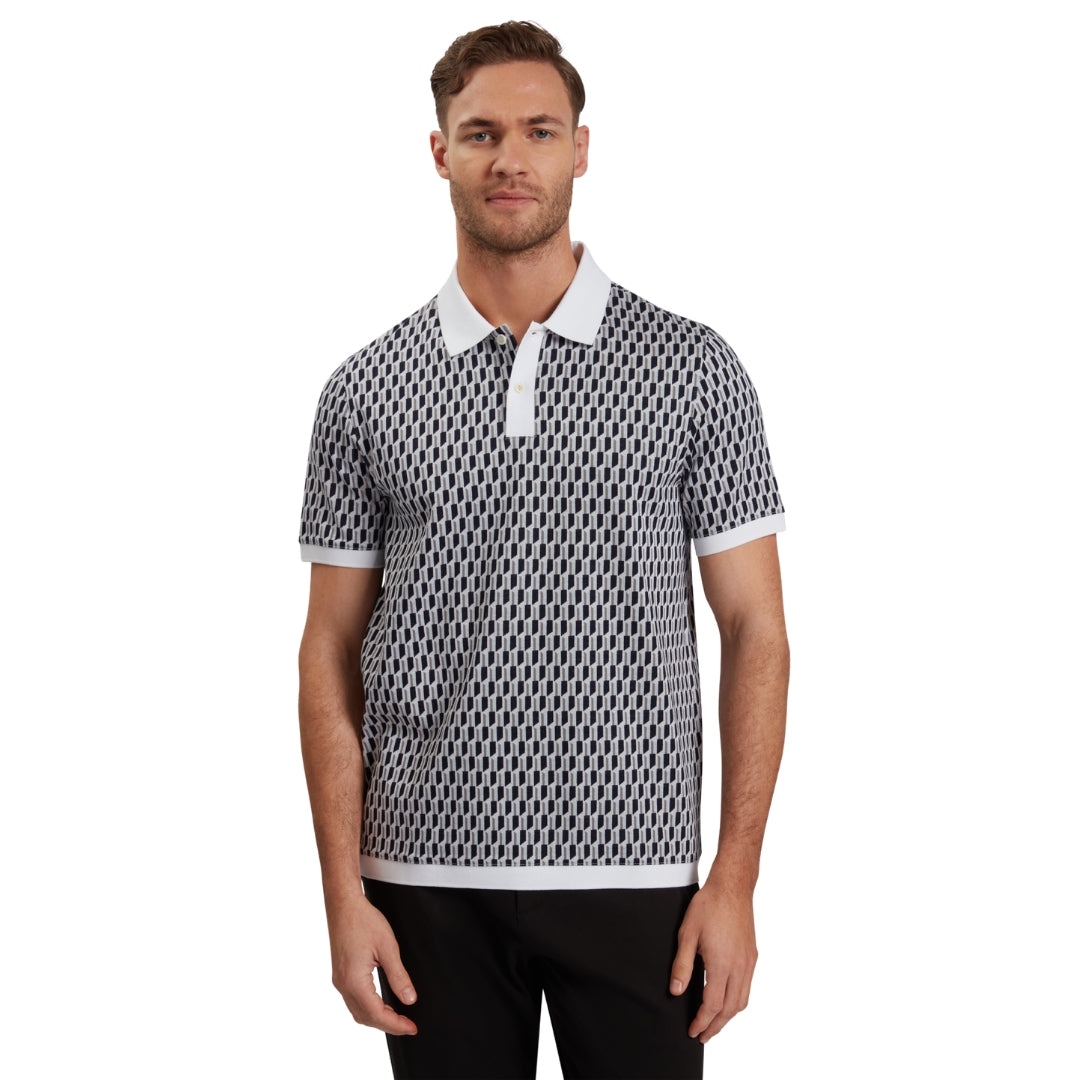 Ted Baker Hamishs Jacquard Stripe Geo Mid Blue Polo Shirt