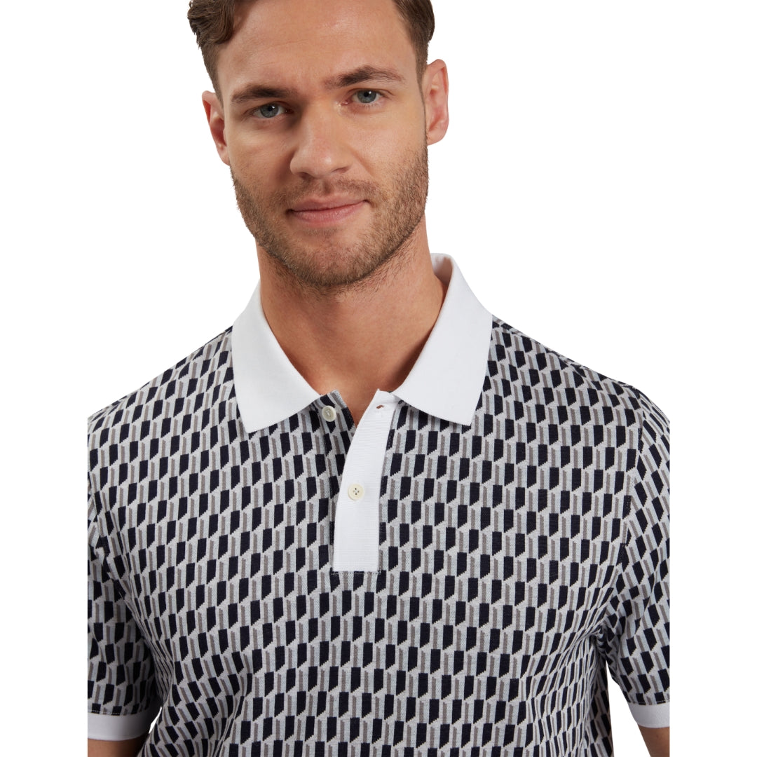 Ted Baker Hamishs Jacquard Stripe Geo Mid Blue Polo Shirt