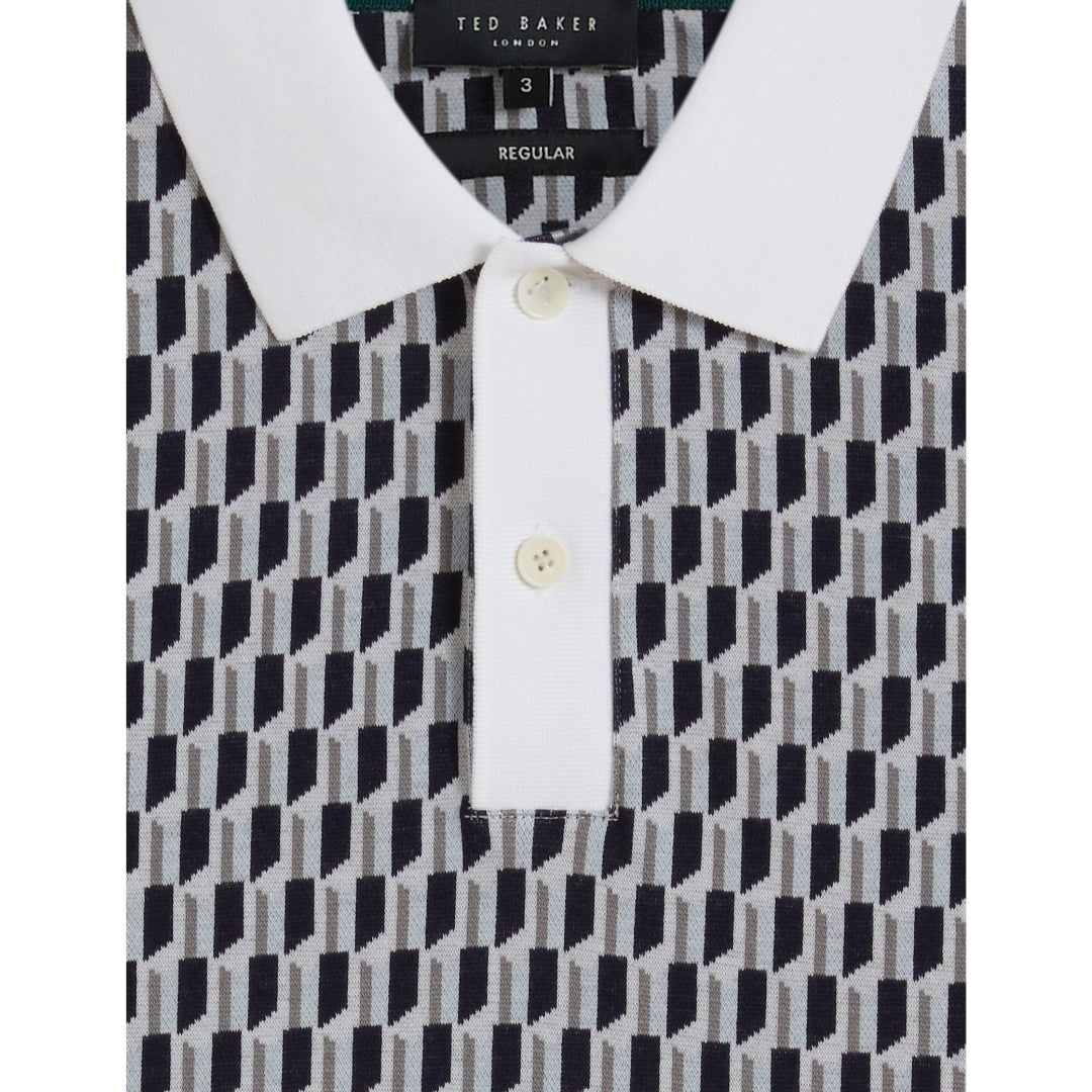 Ted Baker Hamishs Jacquard Stripe Geo Mid Blue Polo Shirt