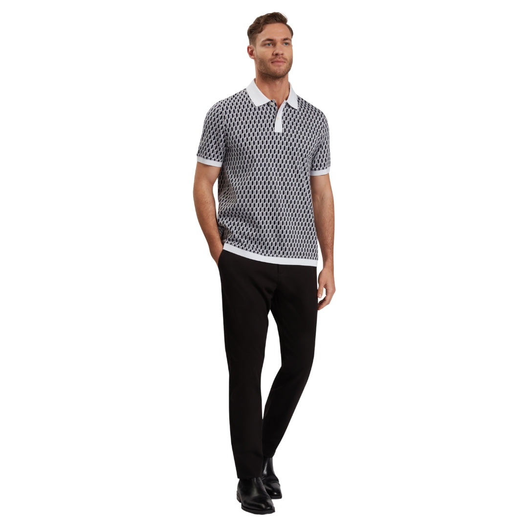 Ted Baker Hamishs Jacquard Stripe Geo Mid Blue Polo Shirt