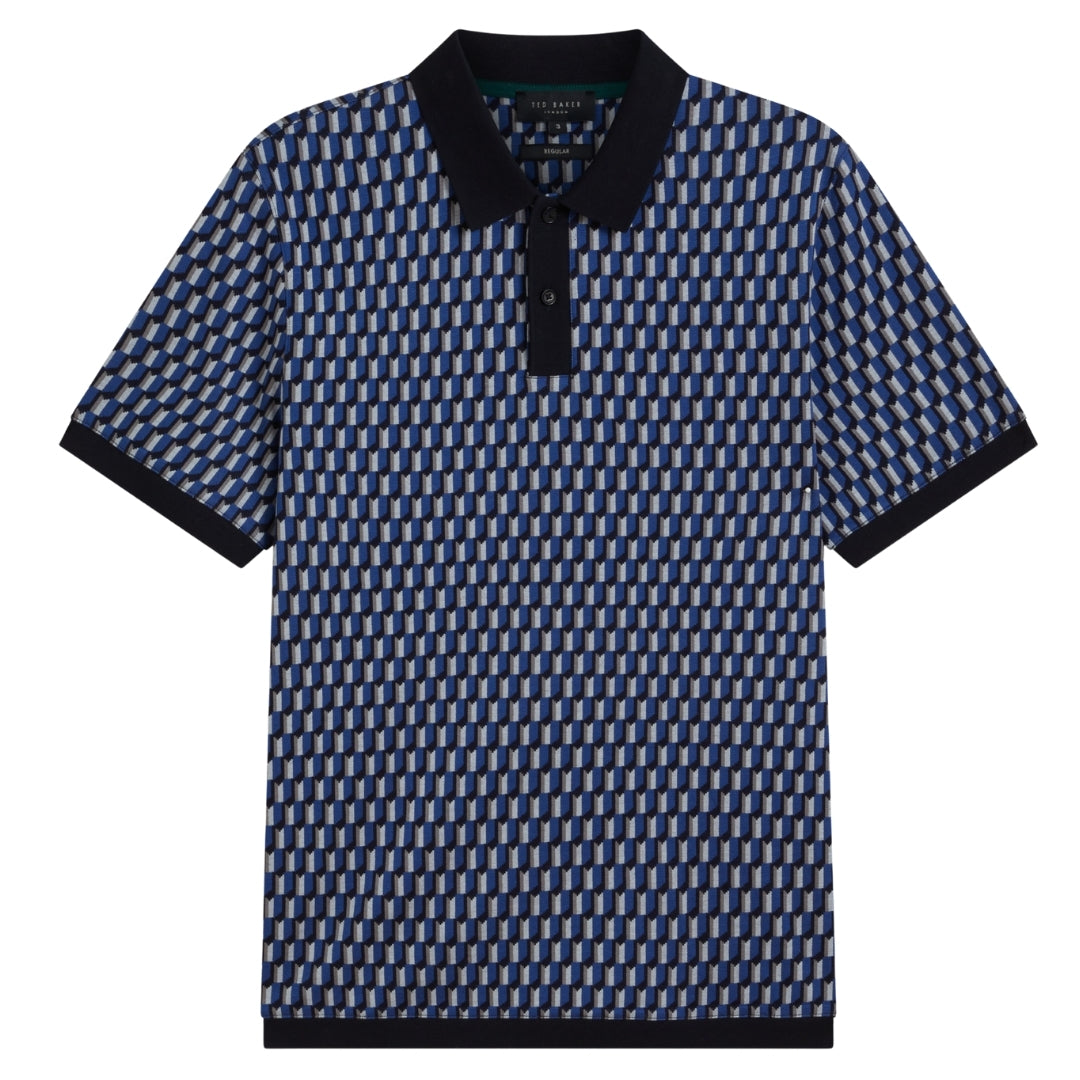 Ted Baker Hamishs Jacquard Stripe Geo Navy Polo Shirt