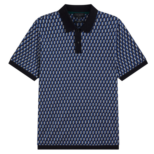 Ted Baker Hamishs Jacquard Stripe Geo Navy Polo Shirt