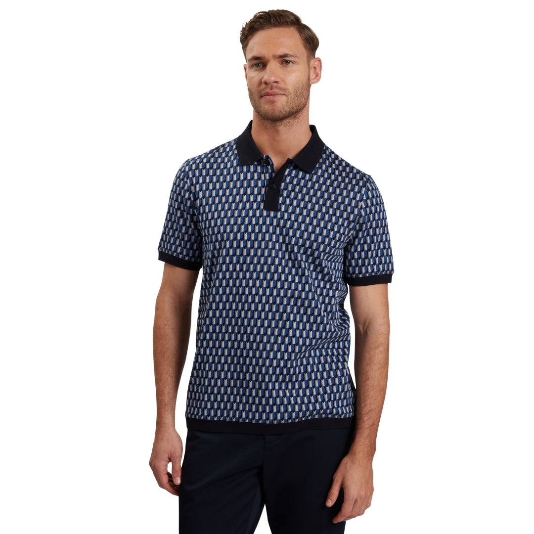 Ted Baker Hamishs Jacquard Stripe Geo Navy Polo Shirt