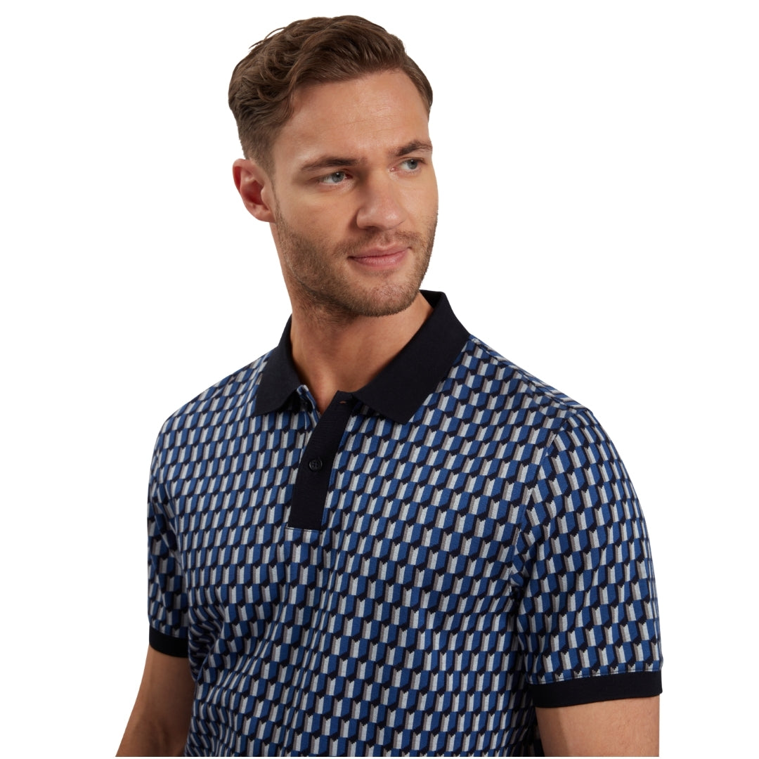 Ted Baker Hamishs Jacquard Stripe Geo Navy Polo Shirt