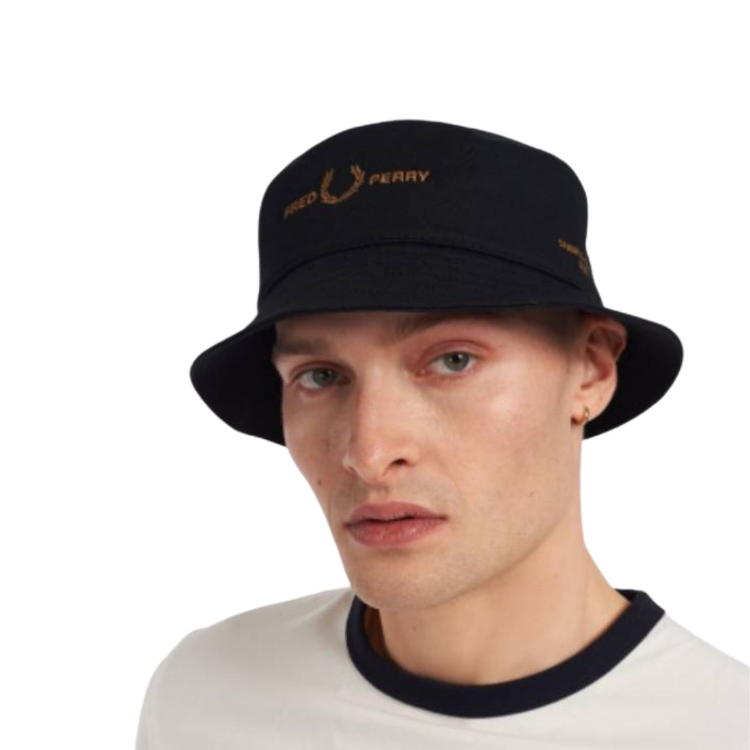 Fred Perry Multiple Logos Black Bucket Hat