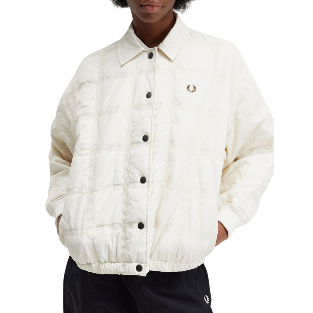 Fred Perry Snap Button Quilted Cream Bomber Jacket 6