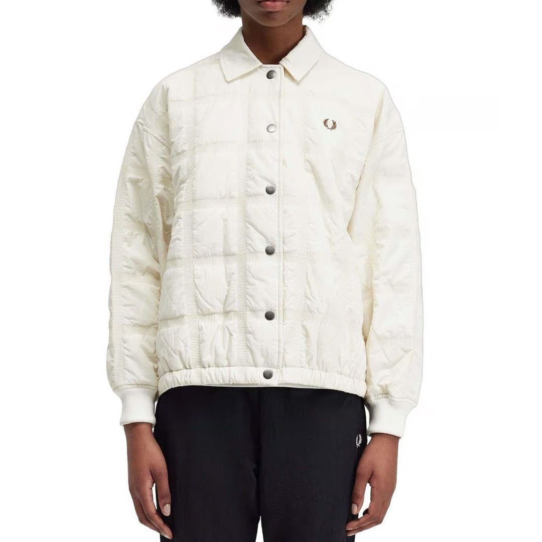 Fred Perry Snap Button Quilted Cream Bomber Jacket 6