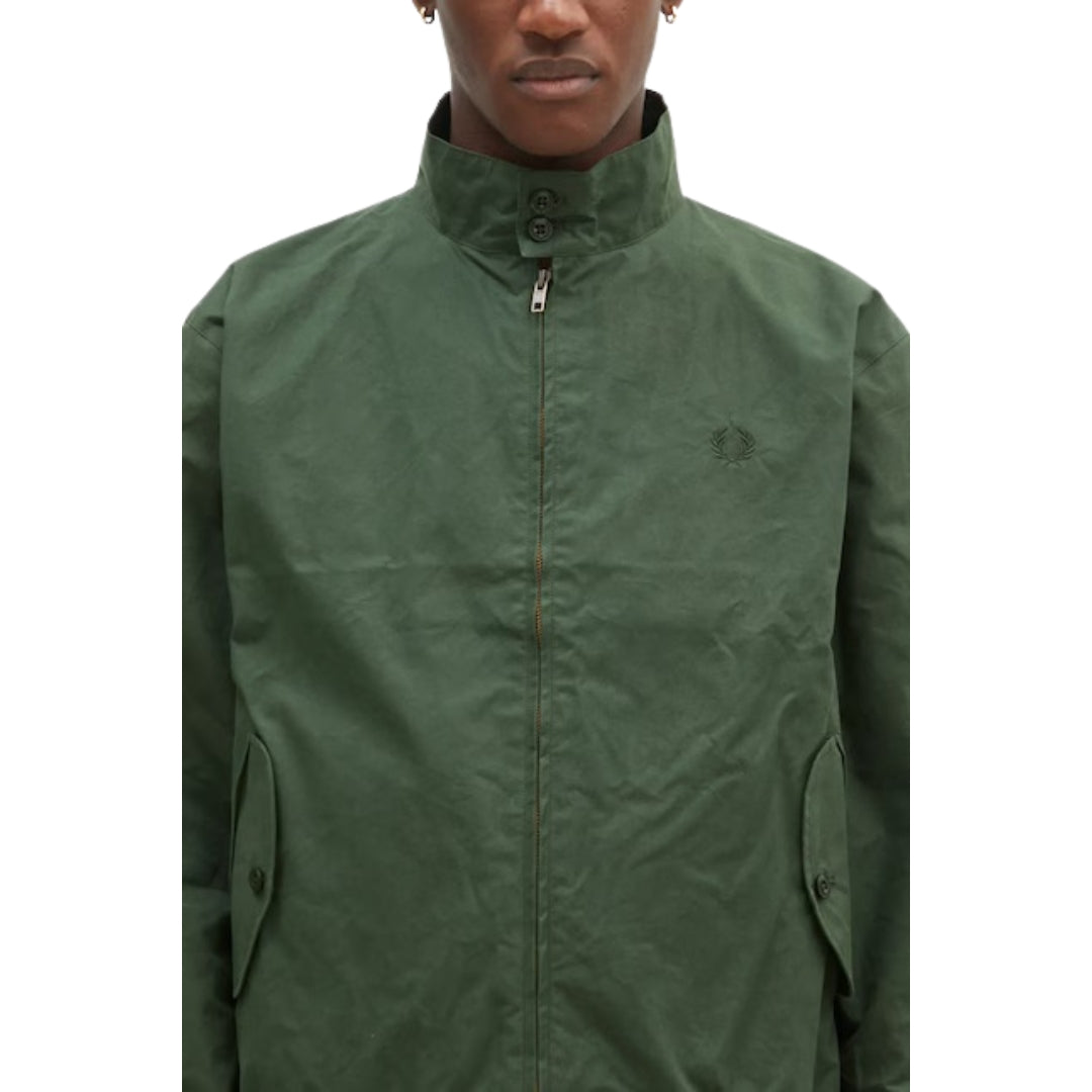Fred Perry Made In England Waxed Night Green Harrington Jacket XS