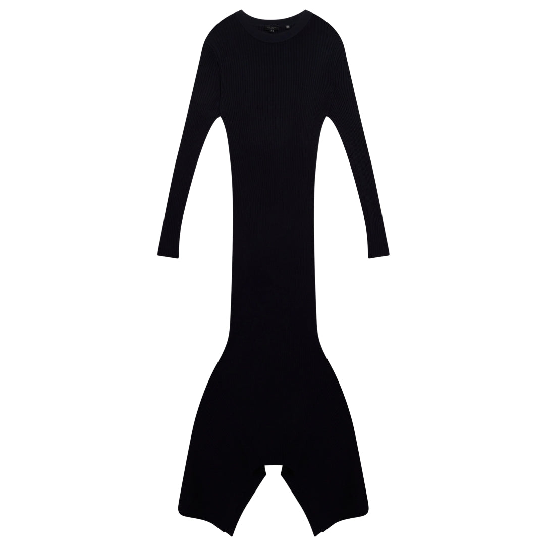 Ted Baker Jenings Long Sleeve Rib Knit Navy Midi Dress