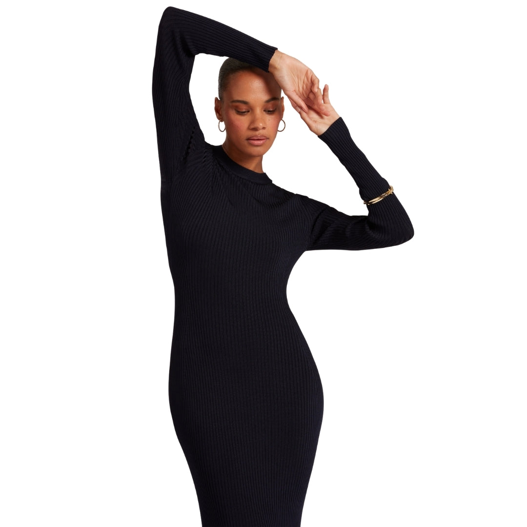 Ted Baker Jenings Long Sleeve Rib Knit Navy Midi Dress
