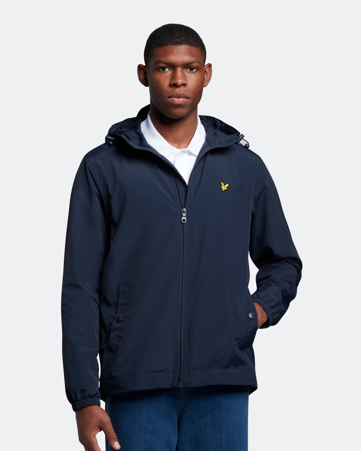 Lyle & Scott Branded Navy Blue Hooded Short Lightweight Jacket