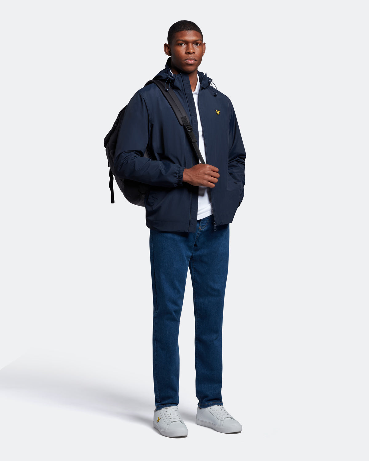 Lyle & Scott Branded Navy Blue Hooded Short Lightweight Jacket