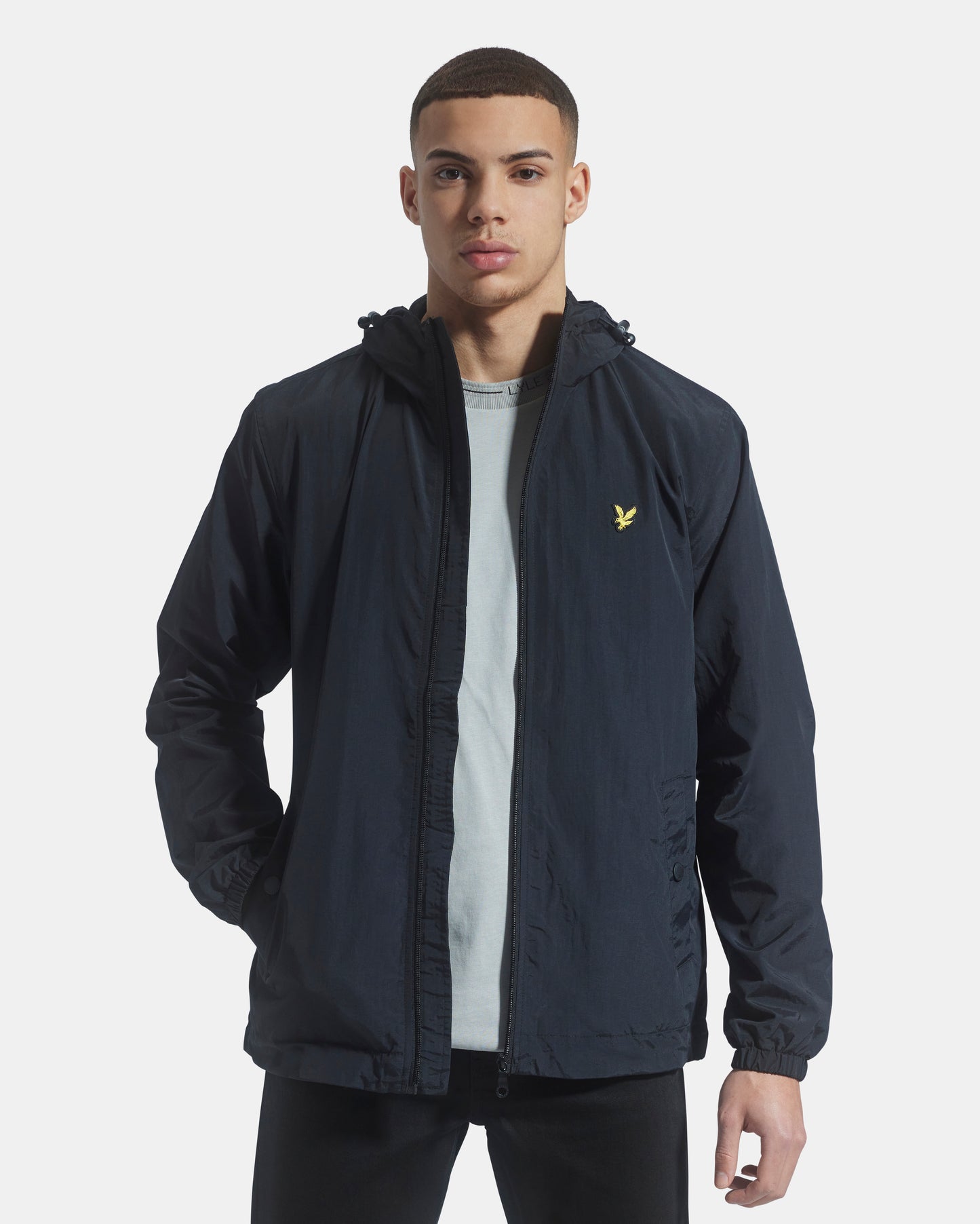 Lyle & Scott Branded Jet Black Hooded Short Lightweight Jacket