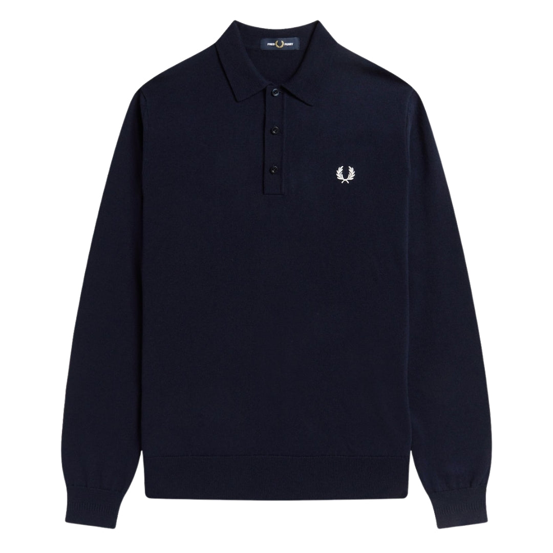 Fred Perry Classic Knitted Long Sleeve Navy Polo Shirt XS