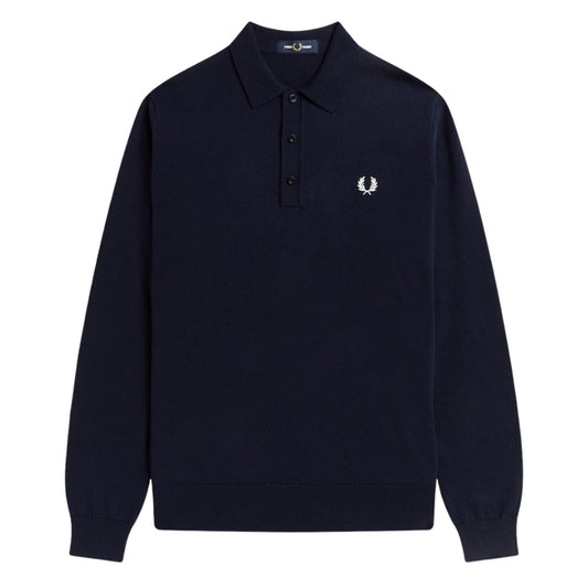 Fred Perry Classic Knitted Long Sleeve Navy Polo Shirt XS