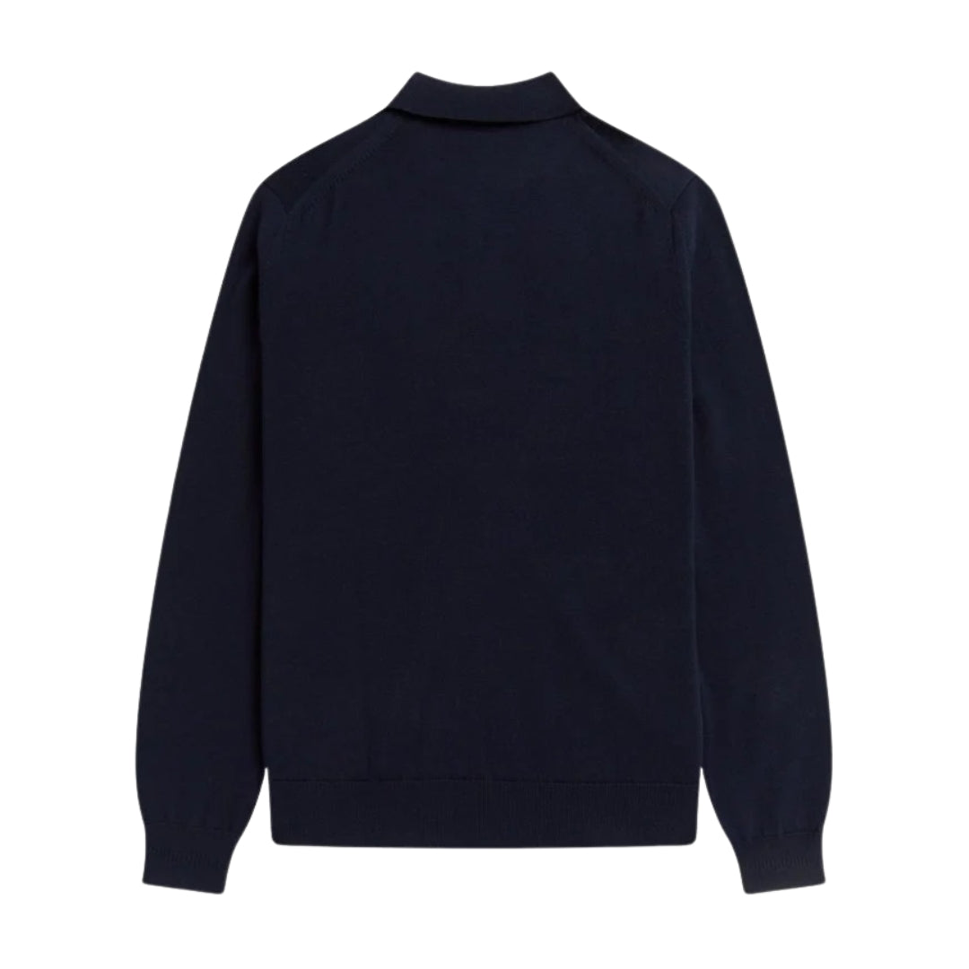 Fred Perry Classic Knitted Long Sleeve Navy Polo Shirt XS