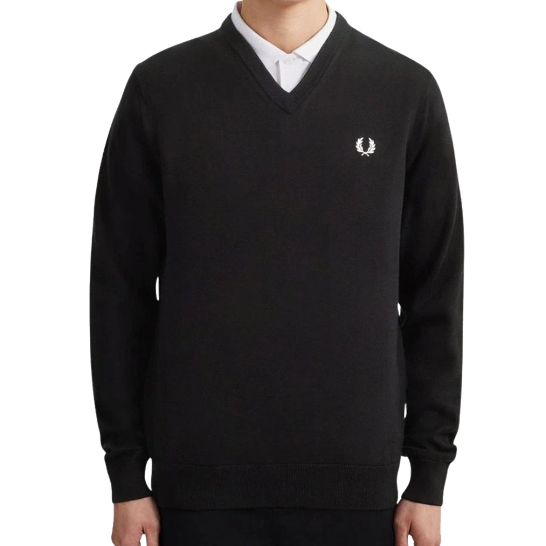 Fred Perry Classic V-Neck Black Jumper XS
