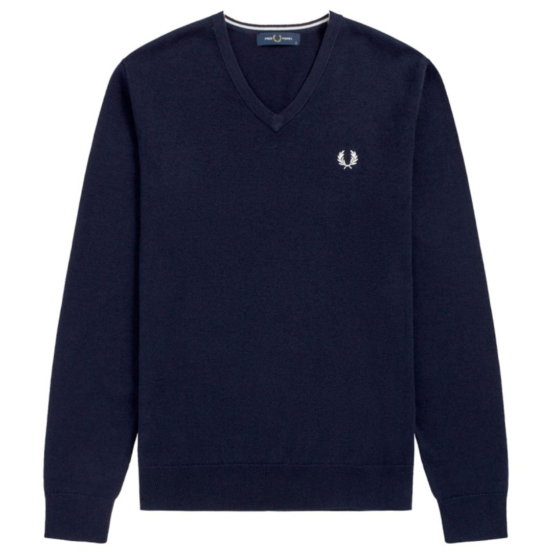 Fred Perry Classic V-Neck Navy Blue Jumper XS