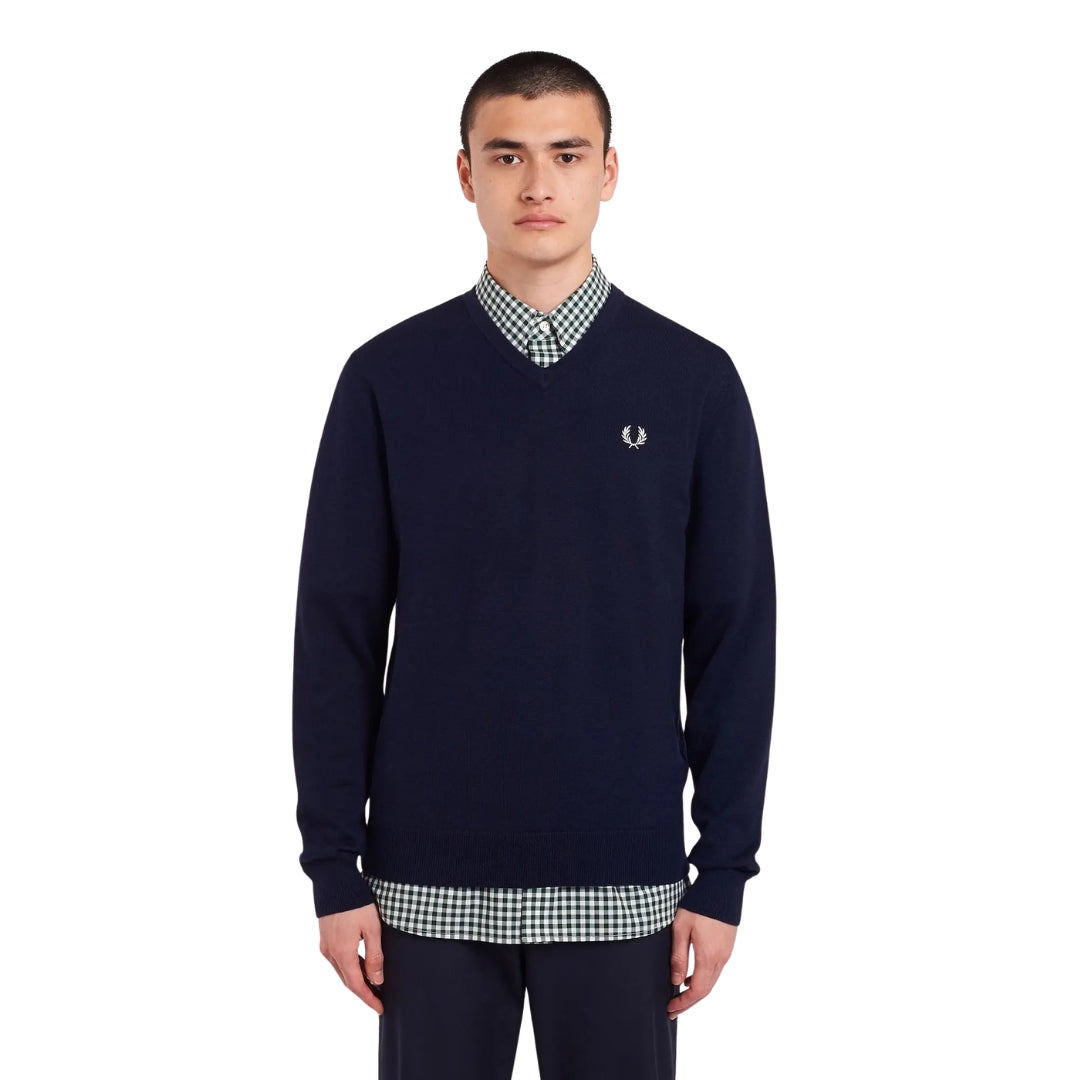Fred Perry Classic V-Neck Navy Blue Jumper XS