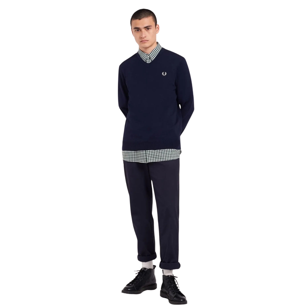 Fred Perry Classic V-Neck Navy Blue Jumper XS