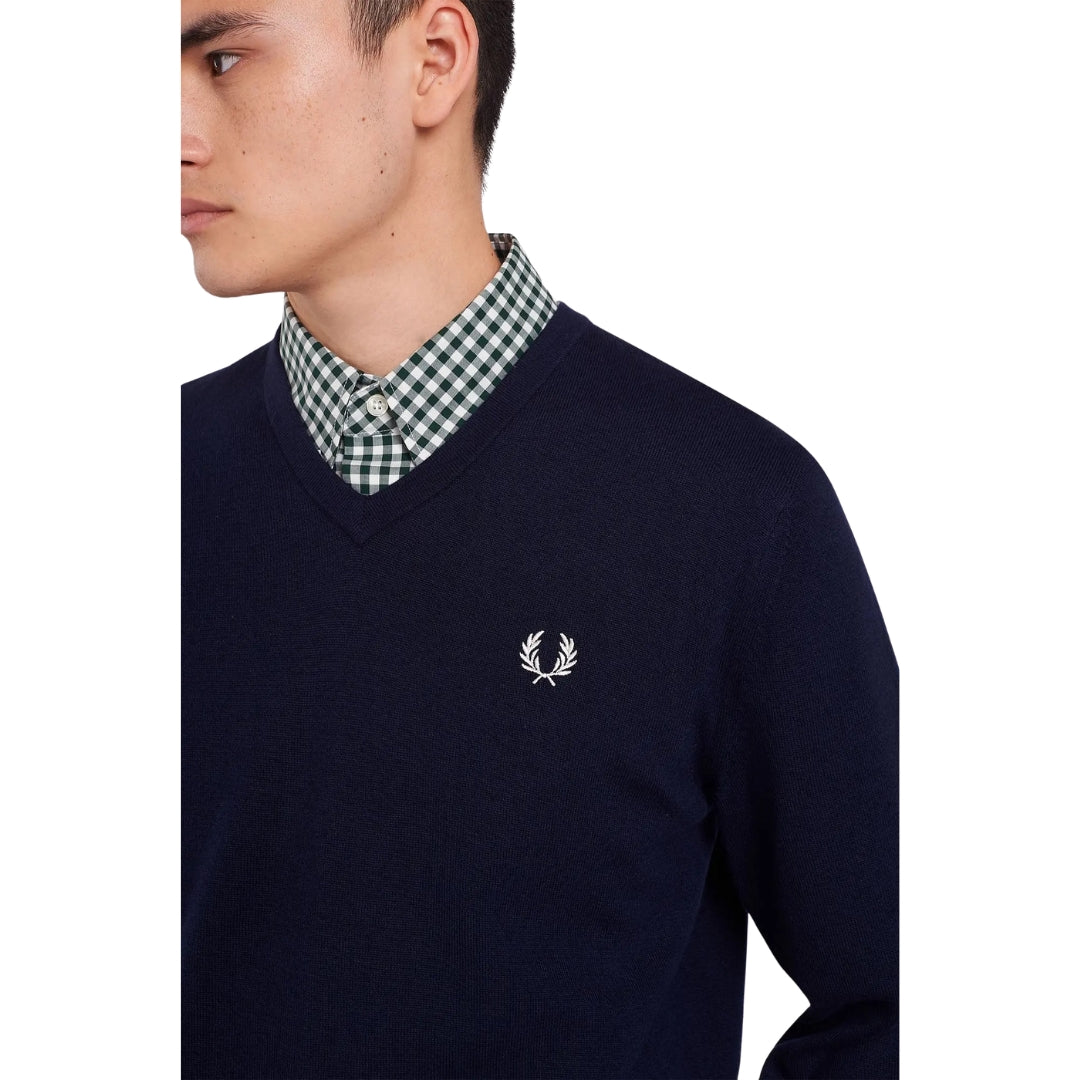 Fred Perry Classic V-Neck Navy Blue Jumper XS