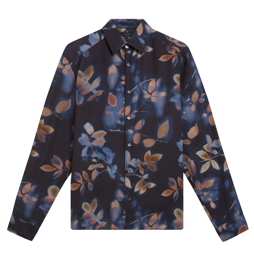Ted Baker Kalmill Regular Fit Leaf Shadow Print Navy Shirt