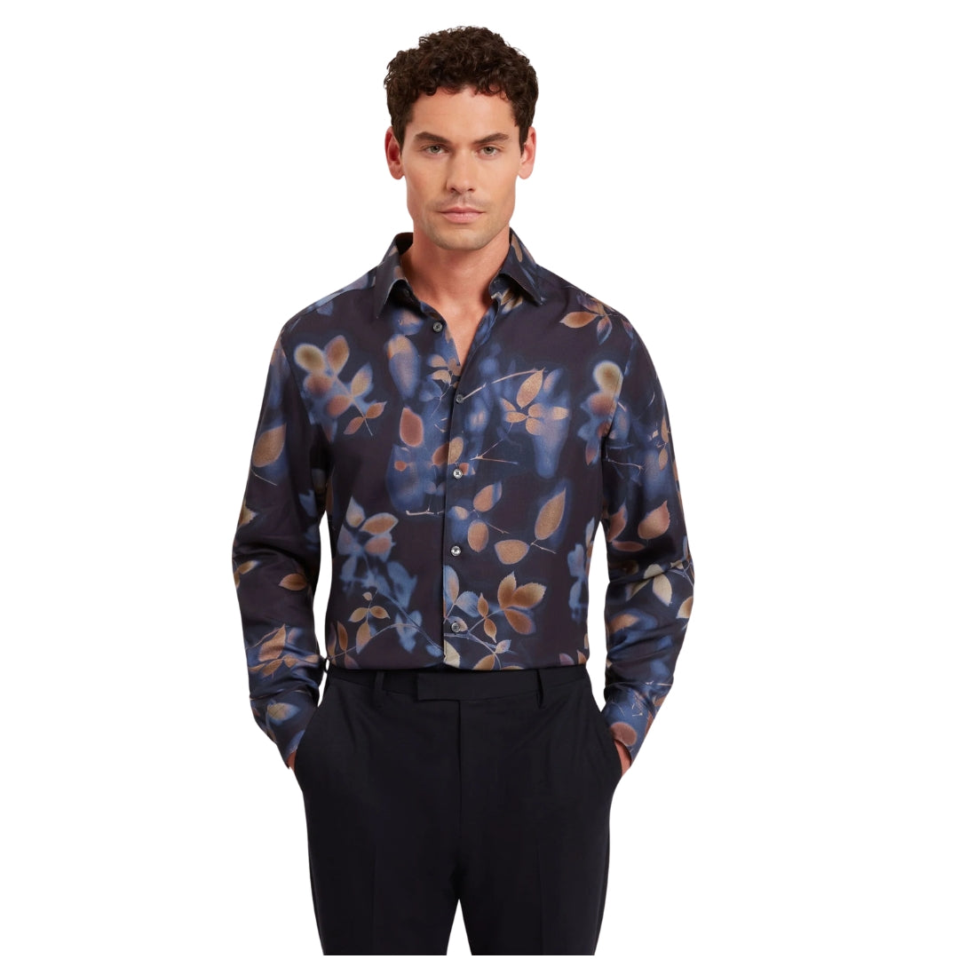 Ted Baker Kalmill Regular Fit Leaf Shadow Print Navy Shirt