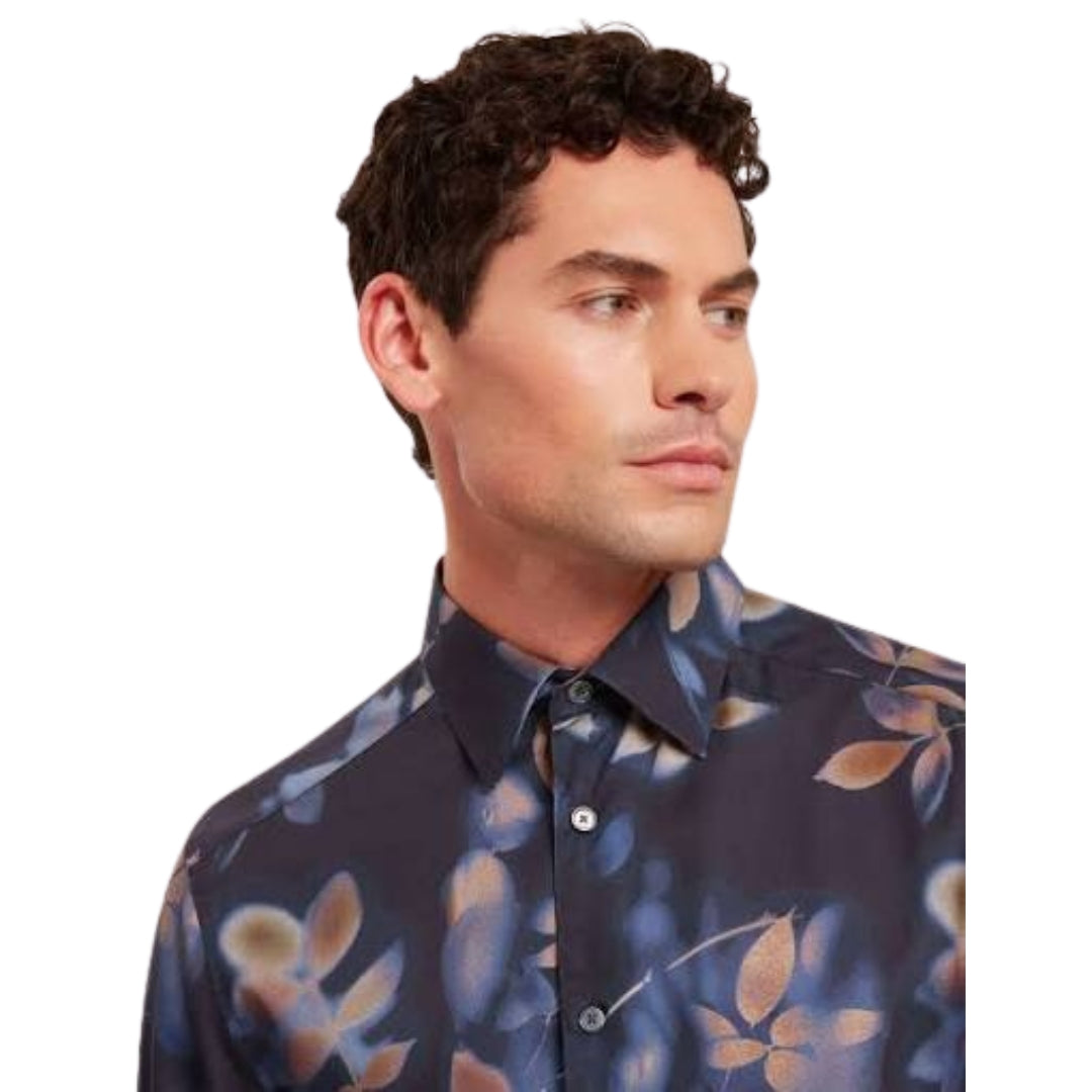Ted Baker Kalmill Regular Fit Leaf Shadow Print Navy Shirt