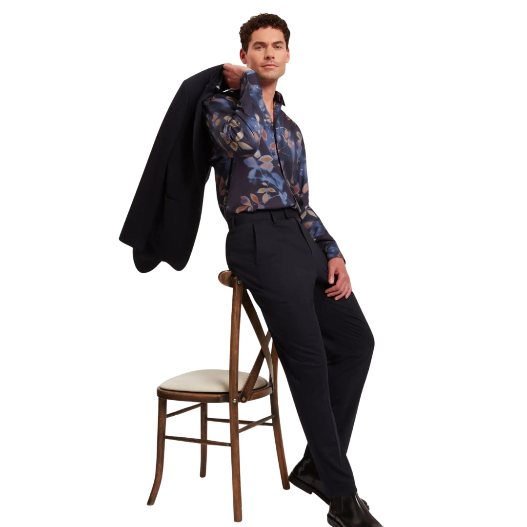 Ted Baker Kalmill Regular Fit Leaf Shadow Print Navy Shirt