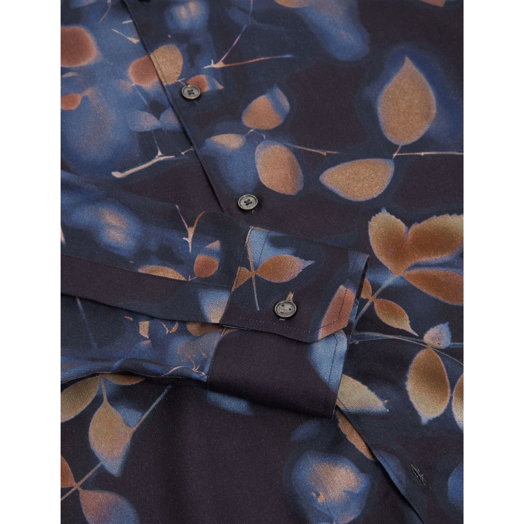 Ted Baker Kalmill Regular Fit Leaf Shadow Print Navy Shirt