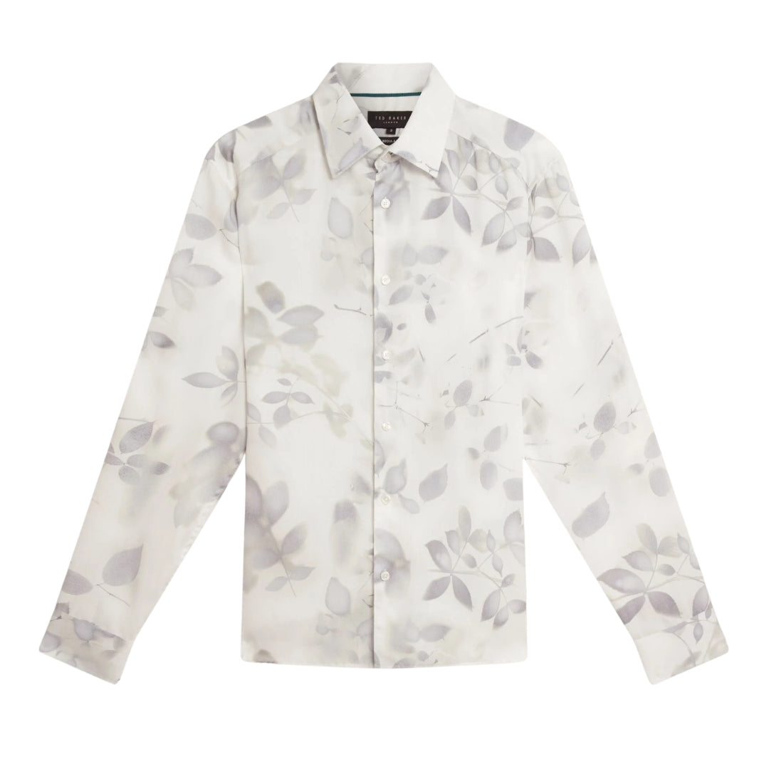 Ted Baker Kalmill Regular Fit Leaf Shadow Print White Shirt