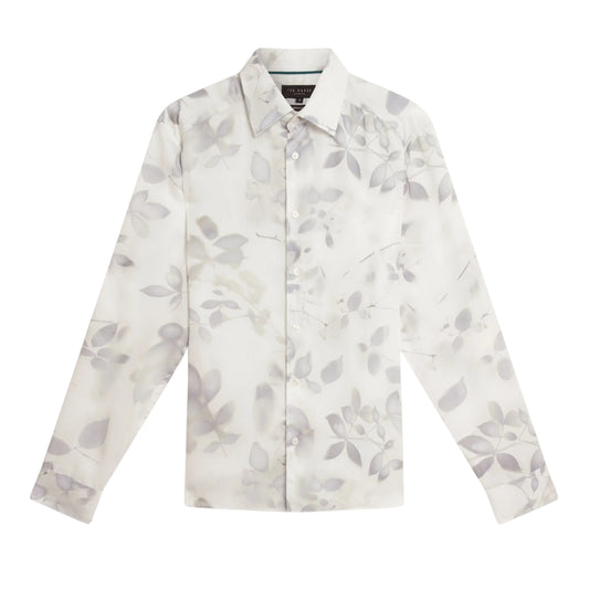 Ted Baker Kalmill Regular Fit Leaf Shadow Print White Shirt
