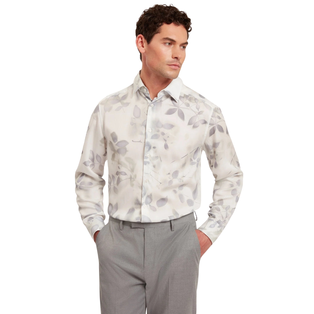 Ted Baker Kalmill Regular Fit Leaf Shadow Print White Shirt