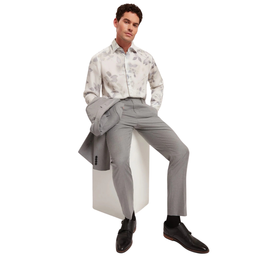 Ted Baker Kalmill Regular Fit Leaf Shadow Print White Shirt