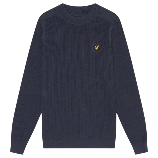 Lyle & Scott Plain Branded Ribbed Mock Neck Navy Night Jumper S