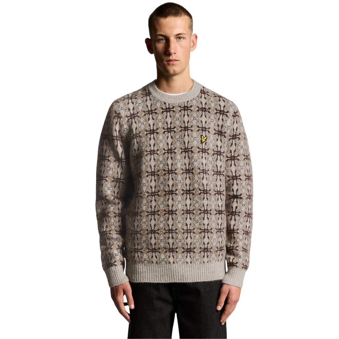 Lyle & Scott Grey Brushed Intarsia Crew Neck Jumper S