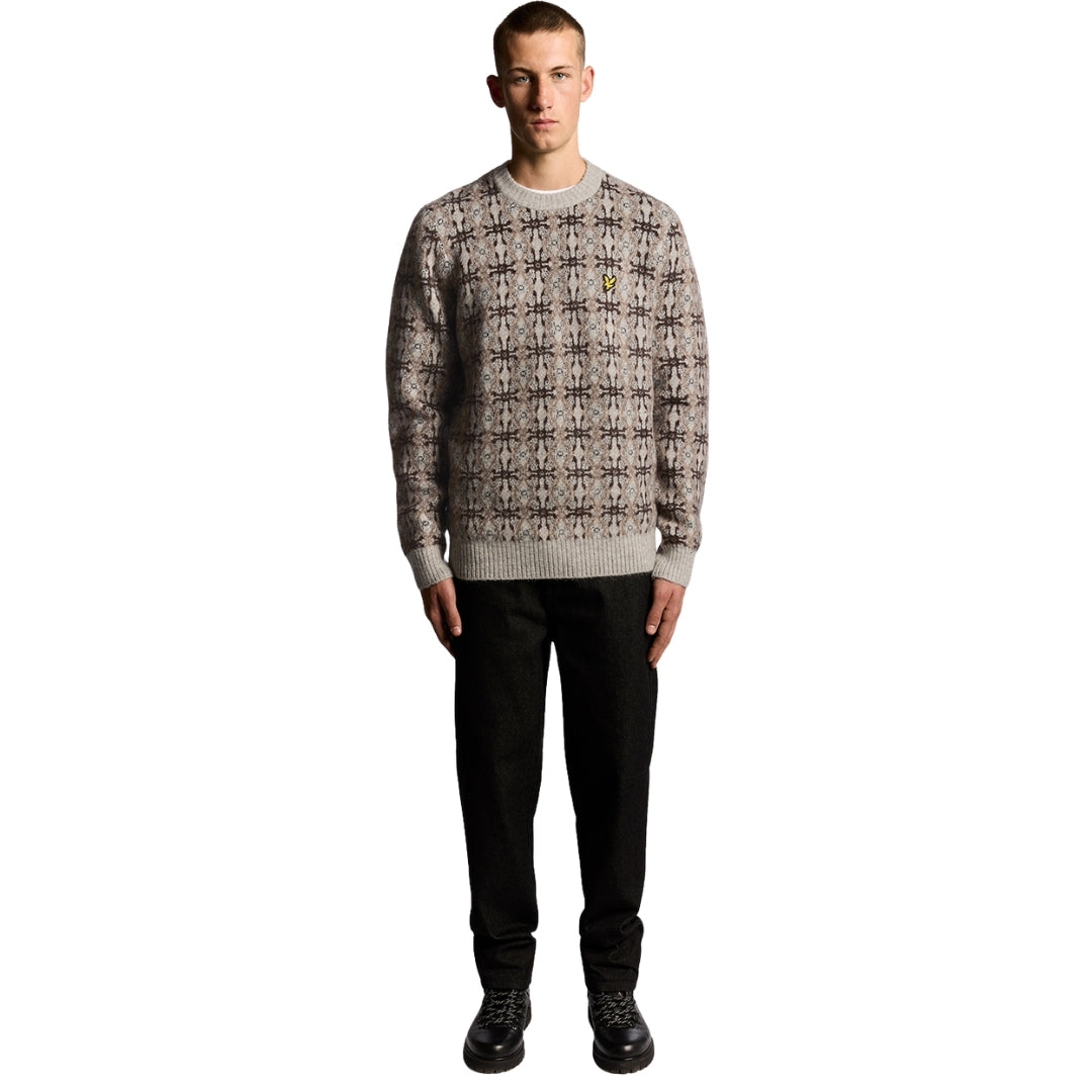 Lyle & Scott Grey Brushed Intarsia Crew Neck Jumper S