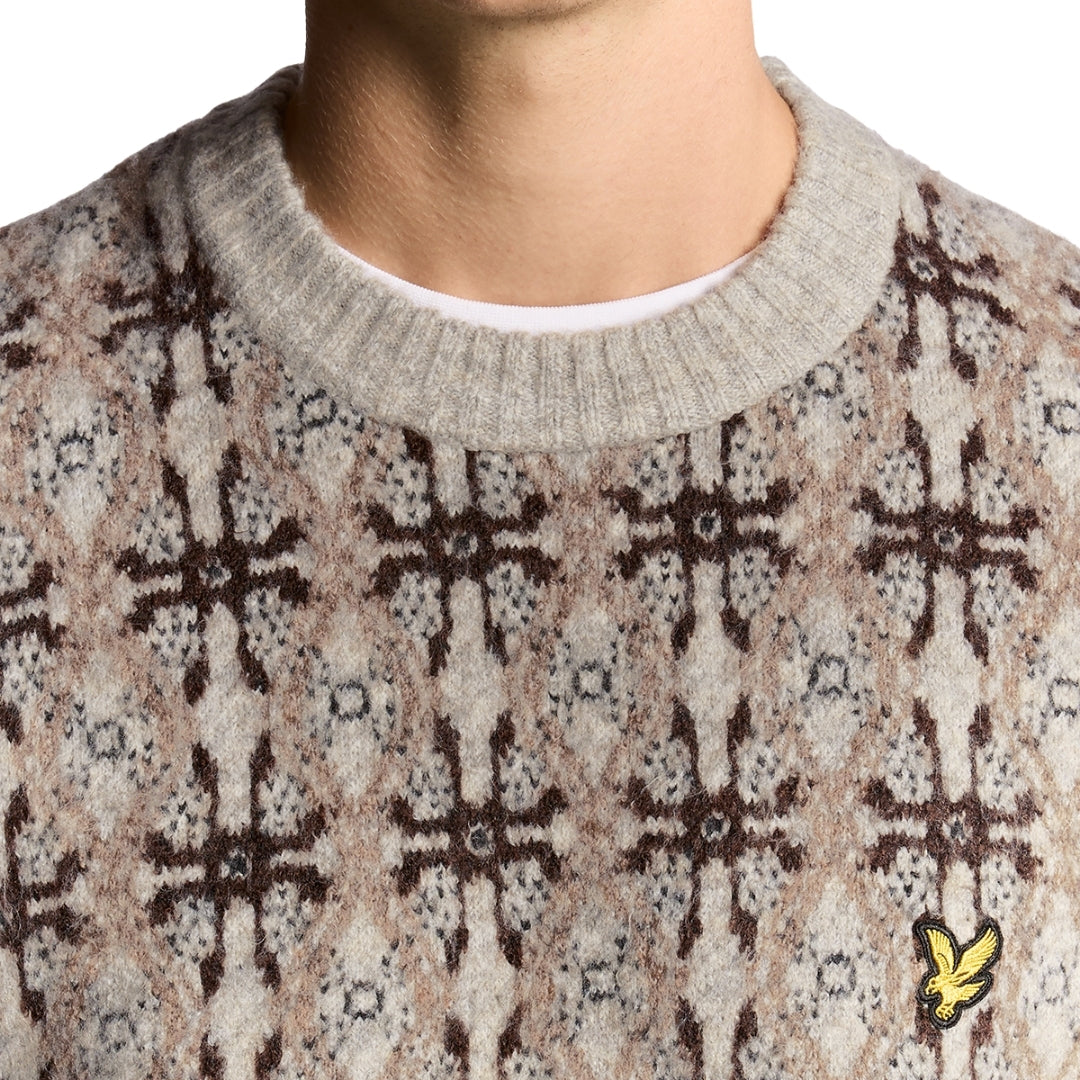Lyle & Scott Grey Brushed Intarsia Crew Neck Jumper S