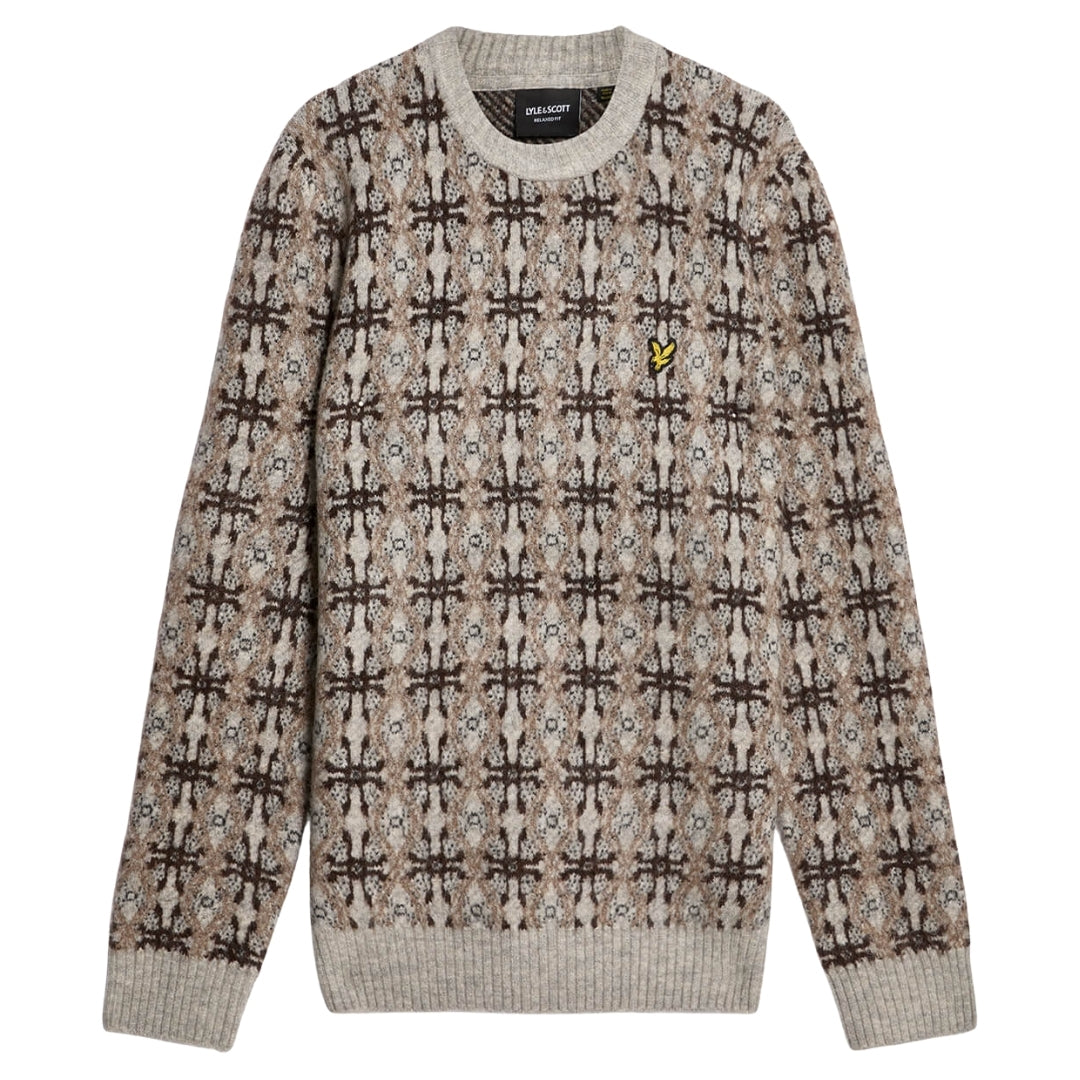 Lyle & Scott Grey Brushed Intarsia Crew Neck Jumper S