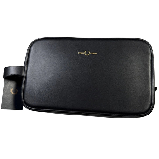 Fred Perry Black Burnished Leather Wash Bag 1SZ