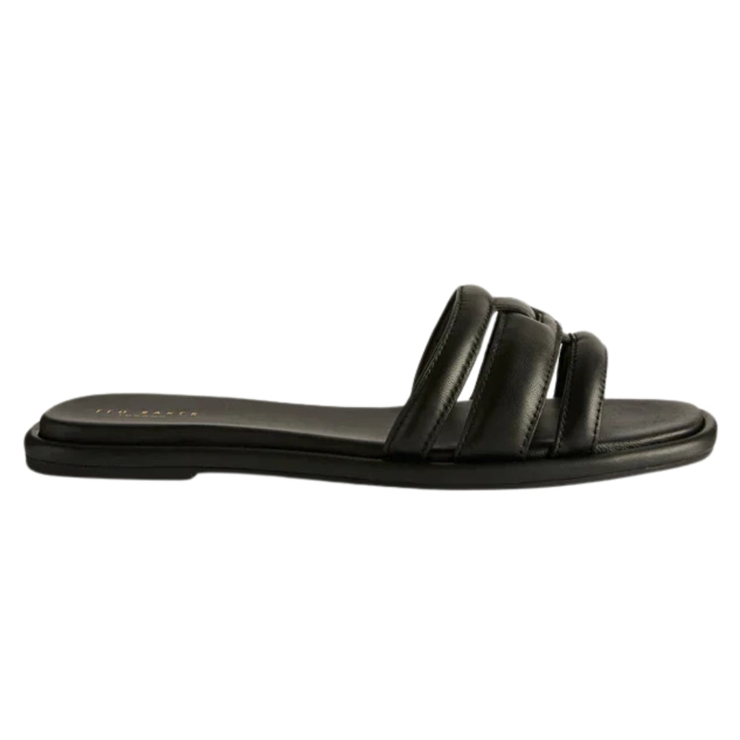 Ted Baker Leeiaa Flat Woven T Logo Black Slide Sandals