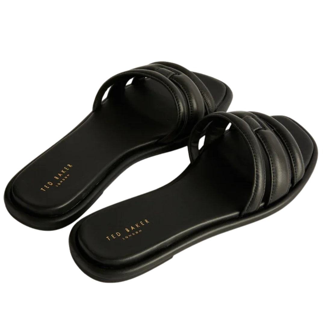 Ted Baker Leeiaa Flat Woven T Logo Black Slide Sandals