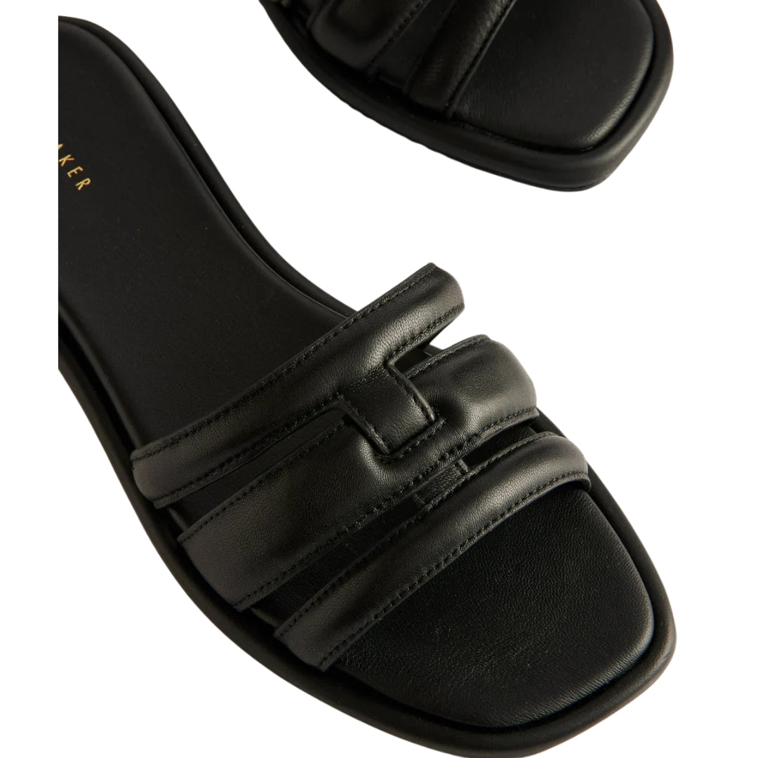 Ted Baker Leeiaa Flat Woven T Logo Black Slide Sandals