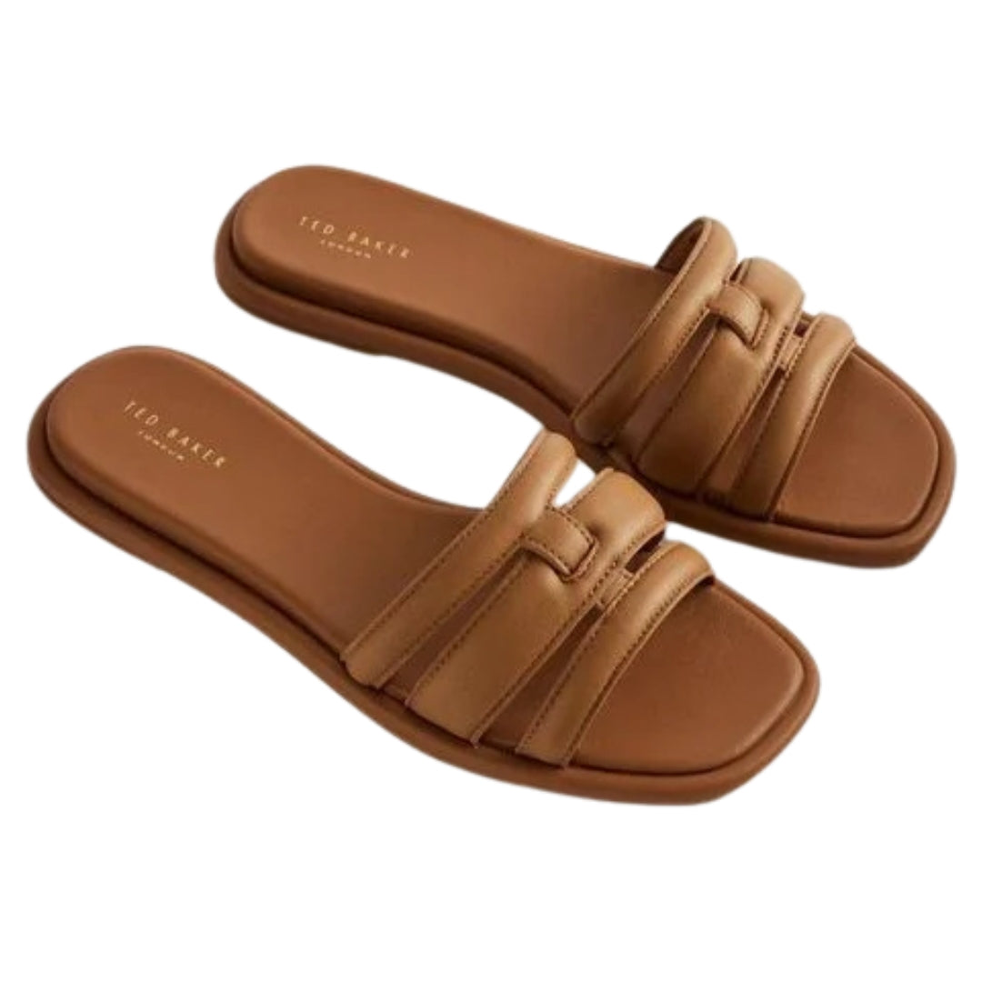 Ted Baker Leeiaa Flat Woven T Logo Brown Slide Sandals
