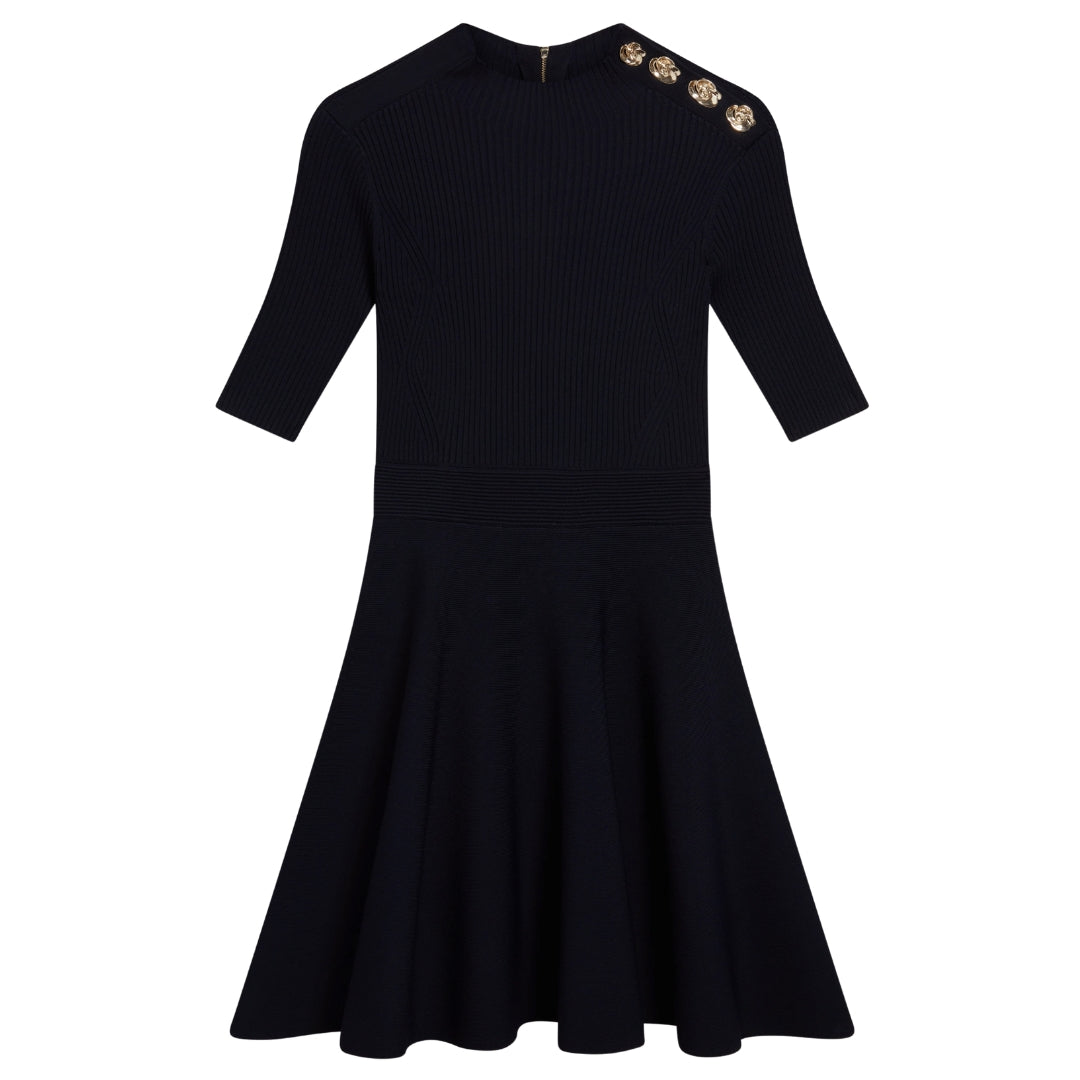 Ted Baker Lilano Ribbed Knit Button Detail Navy Dress