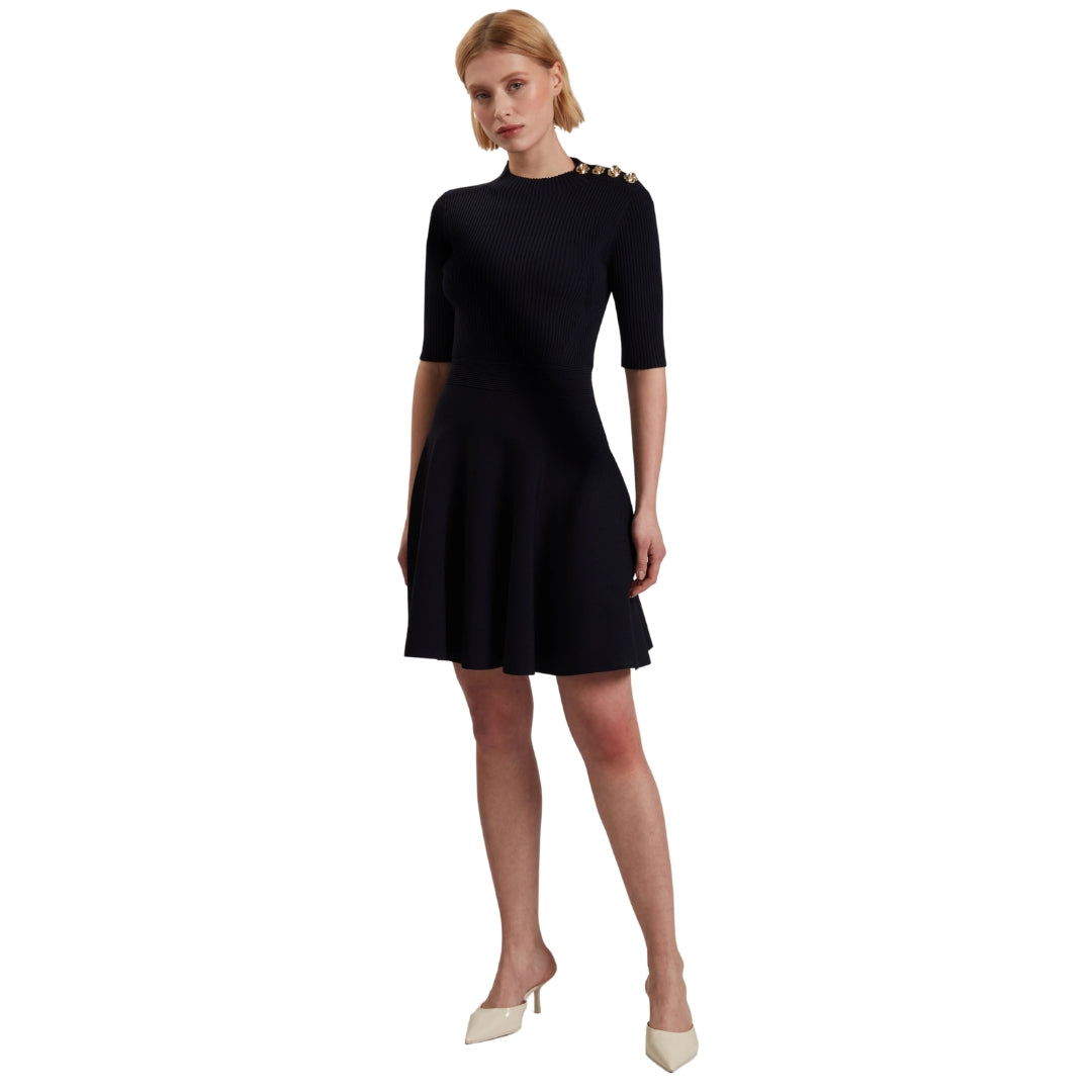Ted Baker Lilano Ribbed Knit Button Detail Navy Dress