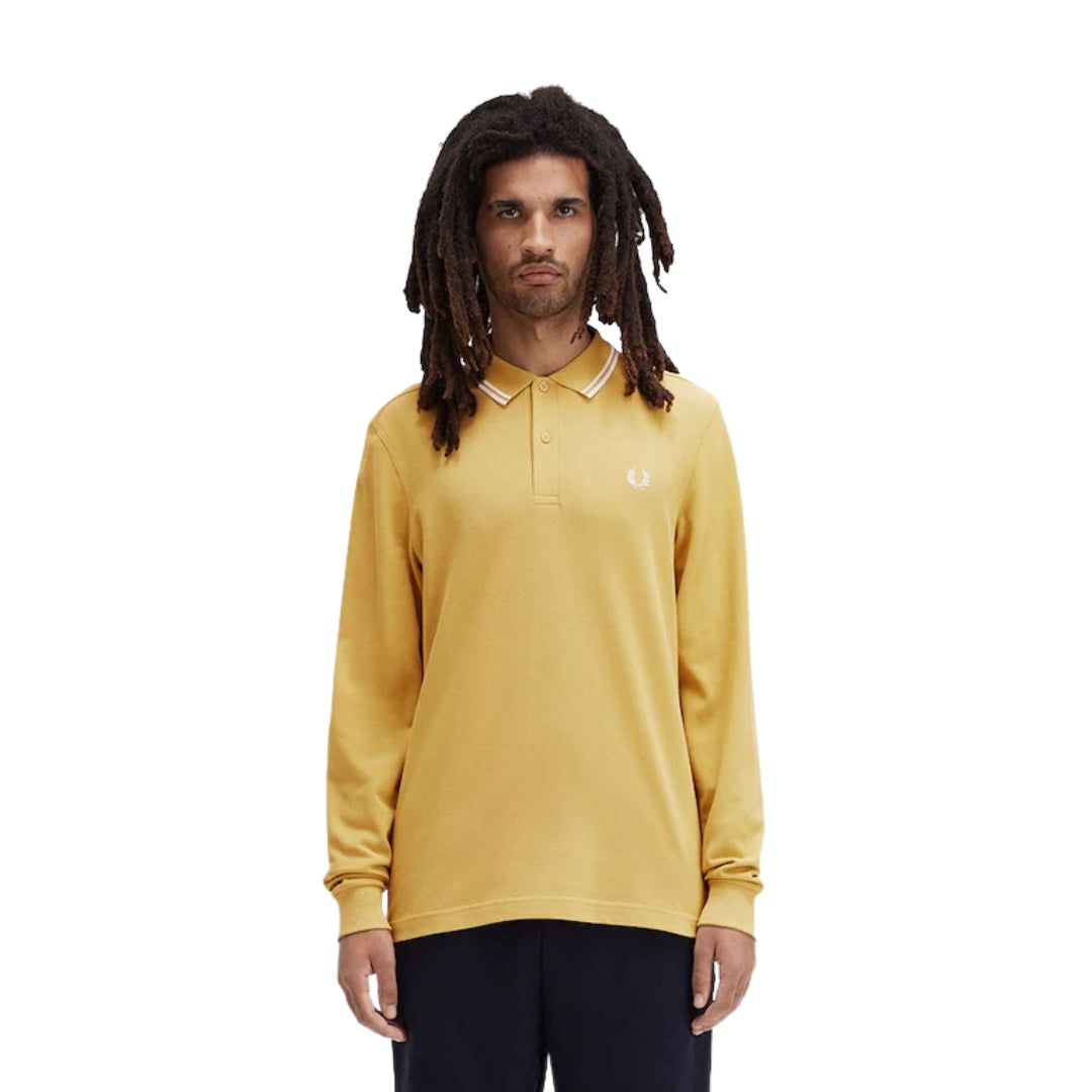 Fred Perry Black Twin Tipped Collar Honeycomb Long Sleeve Polo Shirt XS