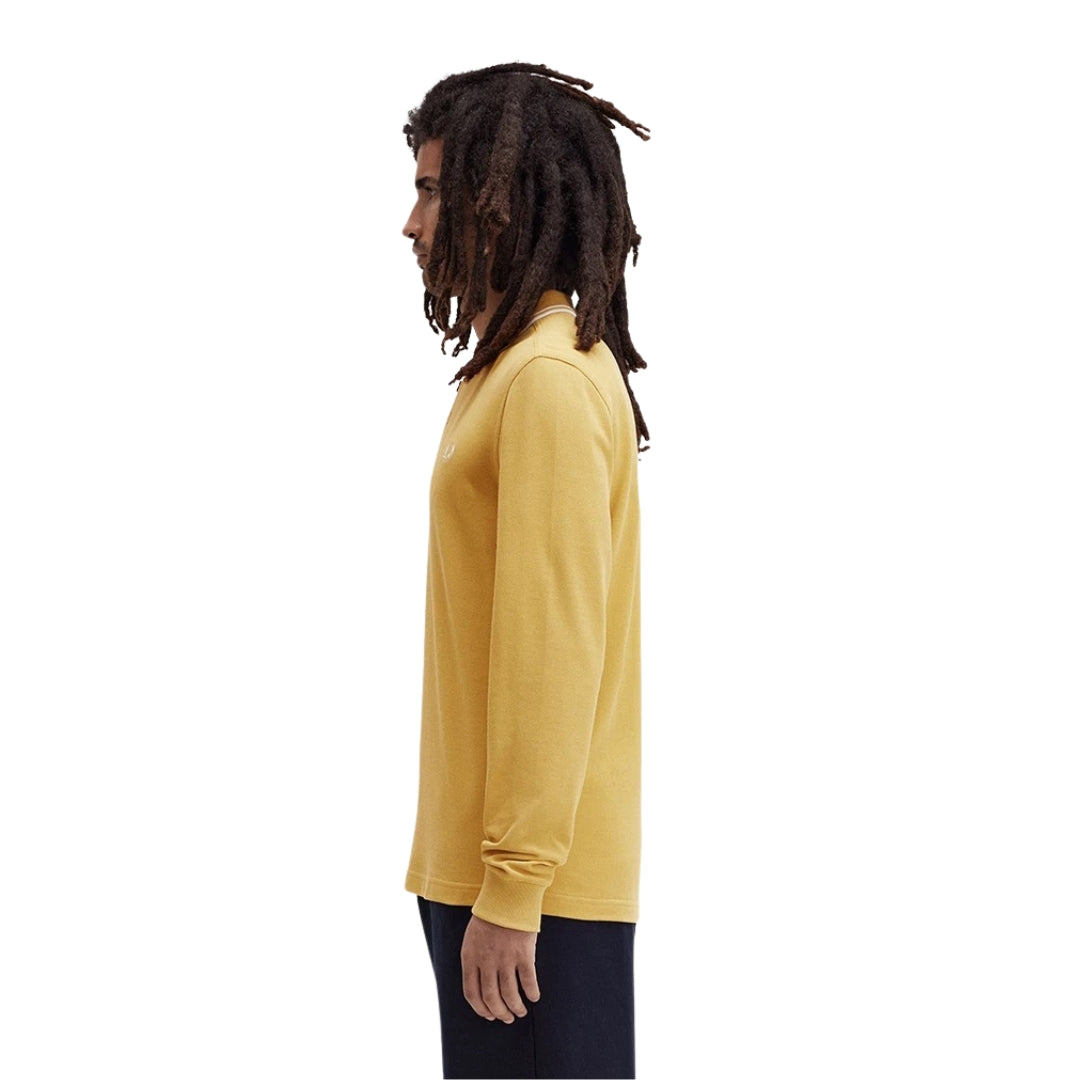 Fred Perry Black Twin Tipped Collar Honeycomb Long Sleeve Polo Shirt XS