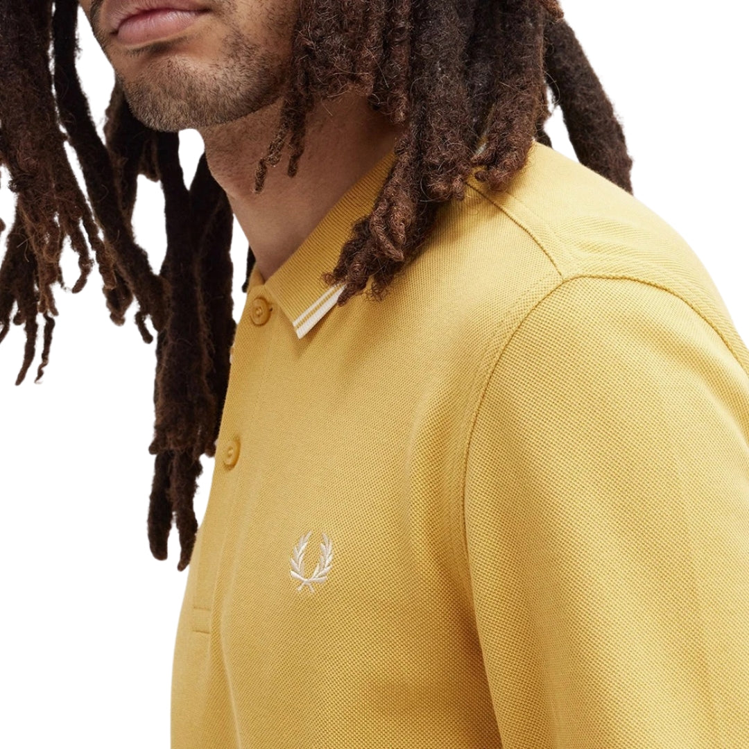 Fred Perry Black Twin Tipped Collar Honeycomb Long Sleeve Polo Shirt XS