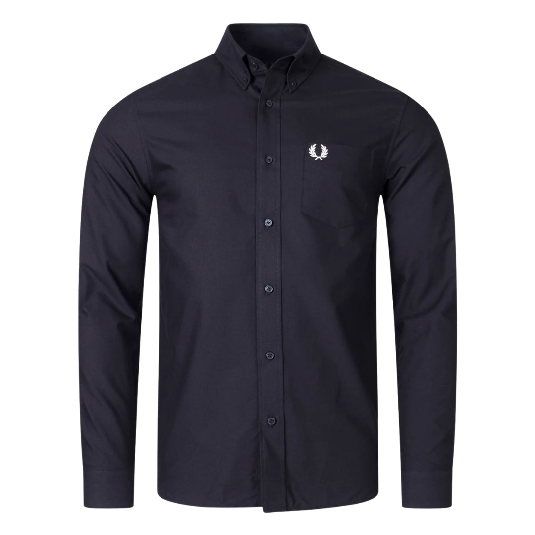 Fred Perry Plain Black Long Sleeve Oxford Shirt S